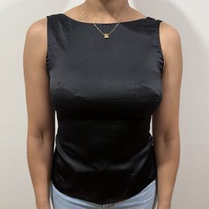 Elie Tahari NWT Vicky Nlack 100% Silk Back Tie Cami Top Blouse Women Size XS